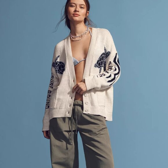 Anthropologie Pilcro Sea Turtle Cardigan Sweater Surf Bound Nautical Size 2X NWT - Picture 8 of 11